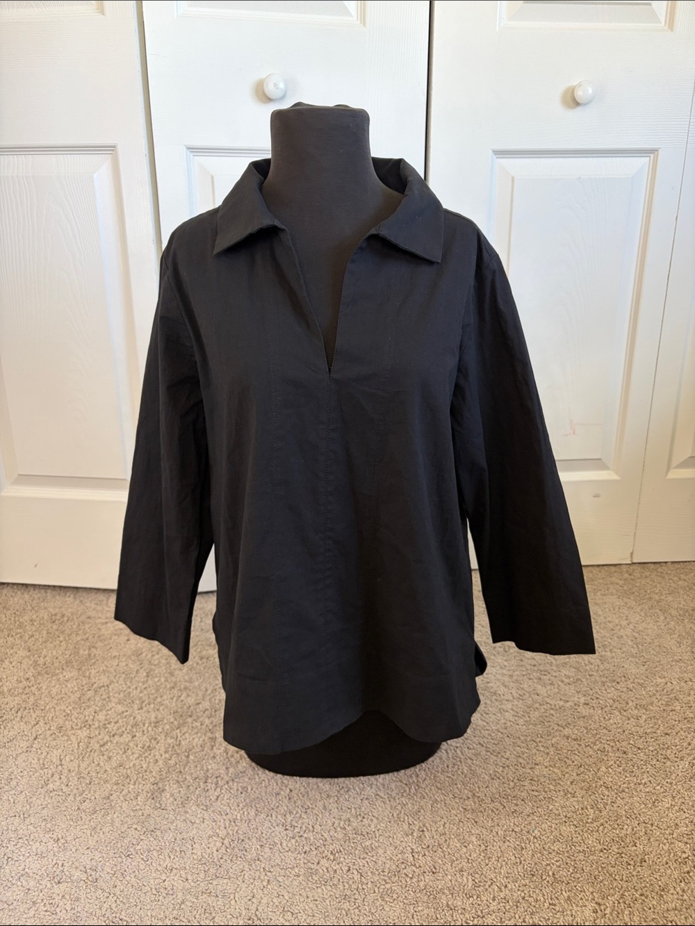 Tuckernuck Black Margot Stand Collar Popover Tunic Top M Lagenlook Minimalist